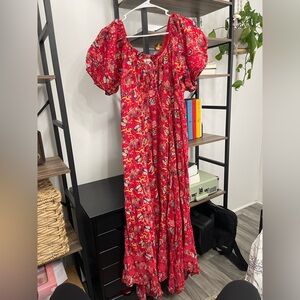 Called To Surf - Floral Red Puff Sleeve Dress - Like New